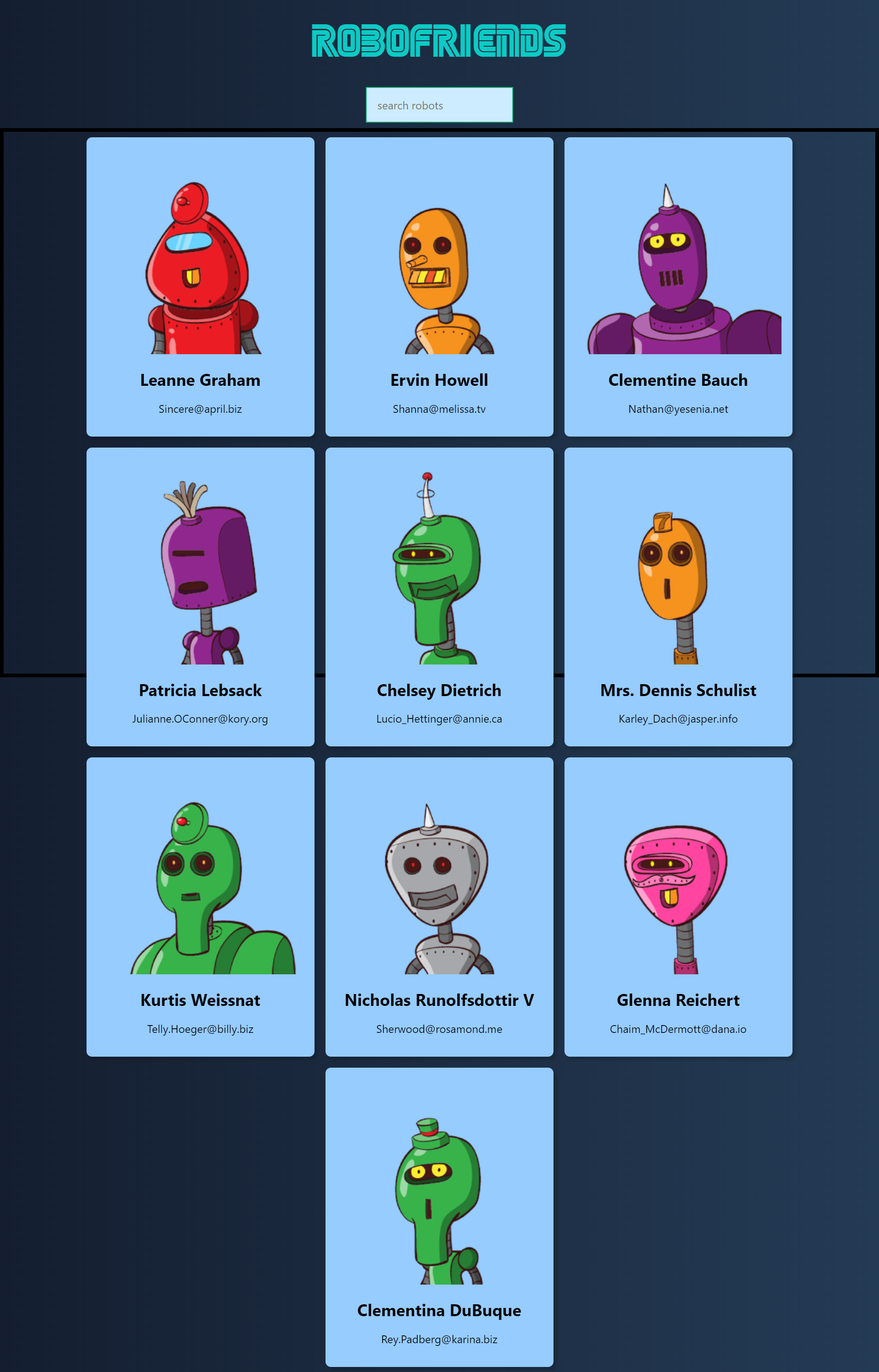 Screenshot of Robo Friends project